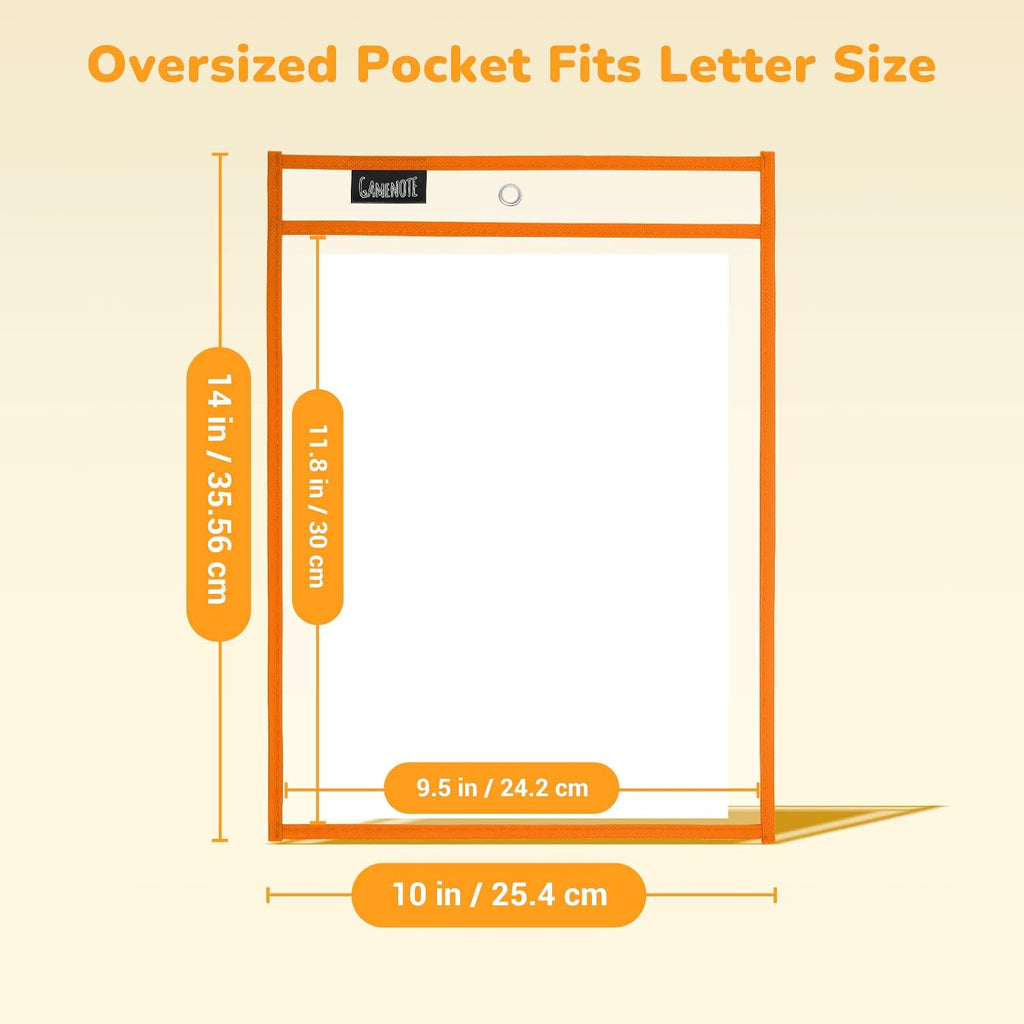 GAMENOTE 30 Pack Dry Erase Pockets, 10x14 Reusable Sleeves, 10 Colors | 30 reusable PVC pockets hold 8.5 x 11 and 9 x 12 sheets; double sided wipe clean surfaces, pen loops, eyelets, and 5 rings