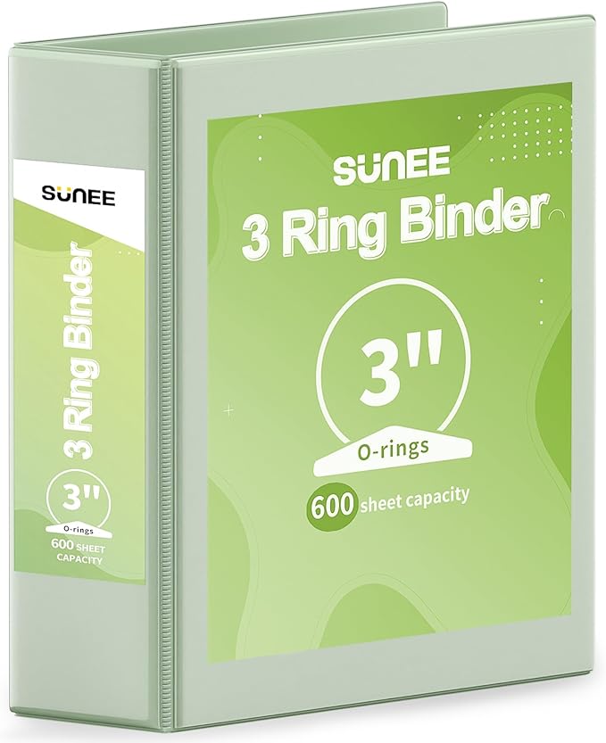SUNEE 3 Ring Binder 3 Inch 1 Pack, Sage Green by SUNEE