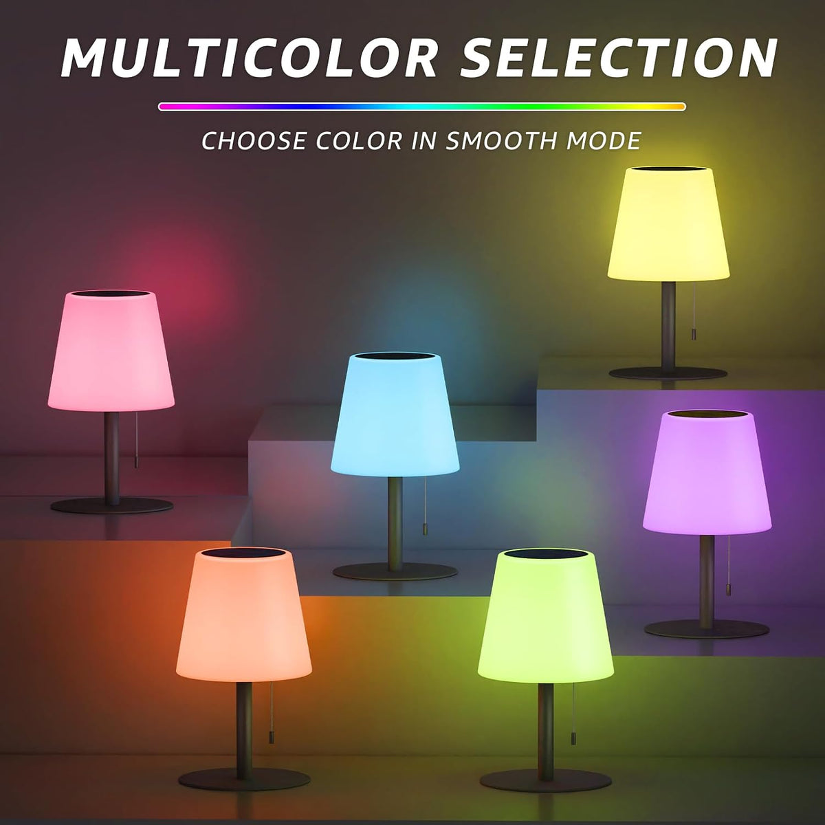 Solar Table Lamp Outdoor, Rechargeable Cordless Patio Lamp with RGB Light