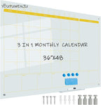 Magnetic Glass Planner Writeboard 36"X48" Monthly/Weekly 3 in 1 Calendar by YoupuStationery
