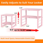LIDTOP Locker Organizer Shelf Pink, Adjustable Width and Height, Stackable Metal Locker Storage Organization, Ideal Locker Fits Standard Size School, Office, and Gym Lockers