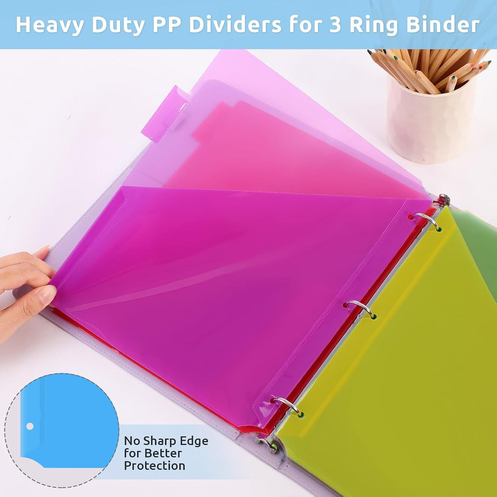 SKYDUE Binder Dividers with Two Pockets, 3Sets, 5 Tabs Dividers for 3 Ring Binder, Plastic Binder Dividers with Tabs for School, Office, and Home Organization