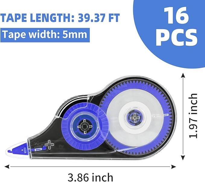 JEFURE 16 Pcs 39.4 Ft Colorful Correction Tape, Tear-Resistant White Correct - Image 2