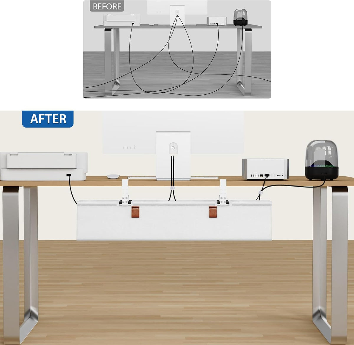 Zilink Under Desk Management Tray Desk Cable Organizer 30 inch, White