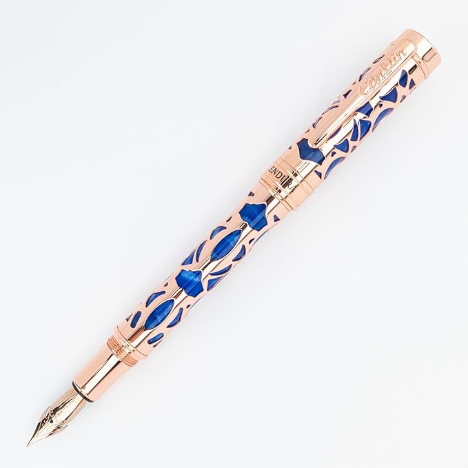Conklin Endura Deco Crest Fountain Pen in Blue, Medium Nib, Premium Writing - Image 9