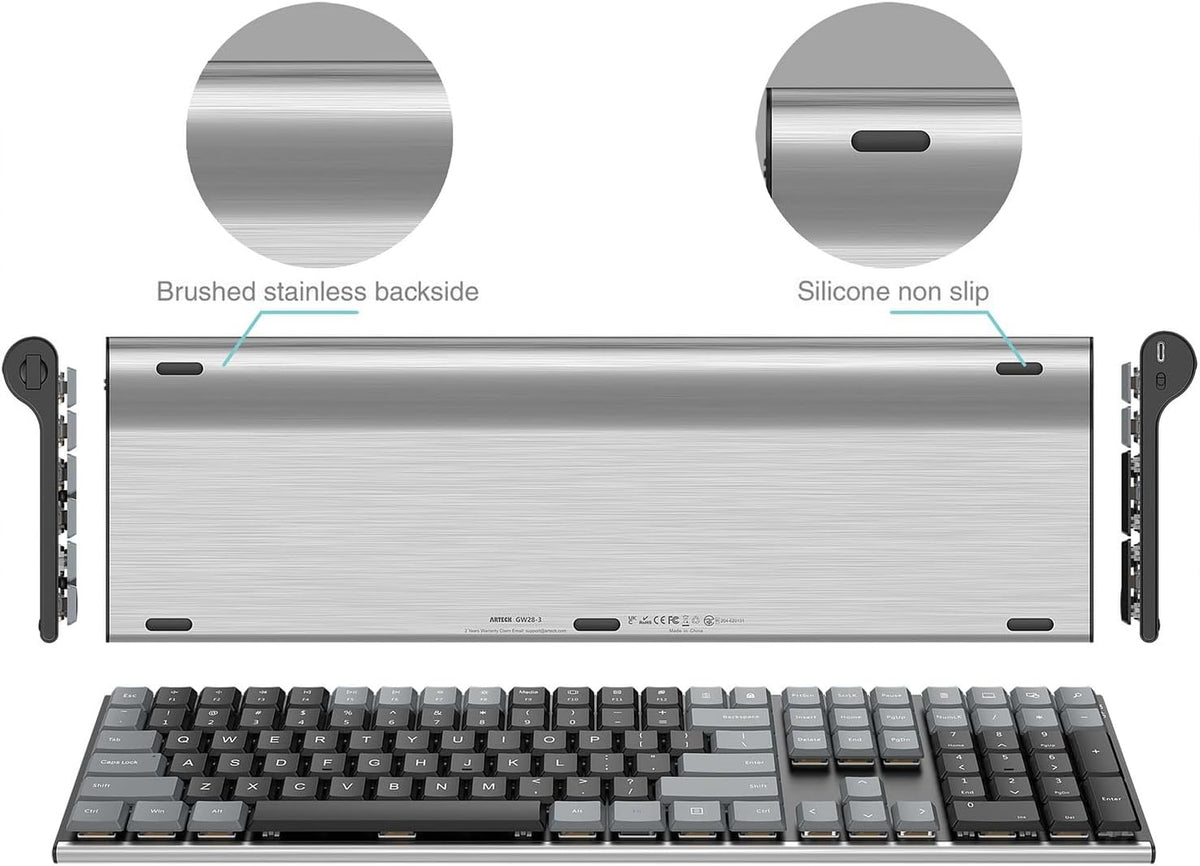 Arteck Mechanical 2.4G USB Wireless Keyboard, Tacktile Brown Switches Gray