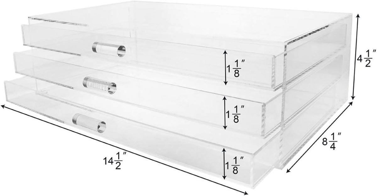 Ikee Design Premium Acrylic Jewelry Organizer,3 Drawers18,24,50 inserts