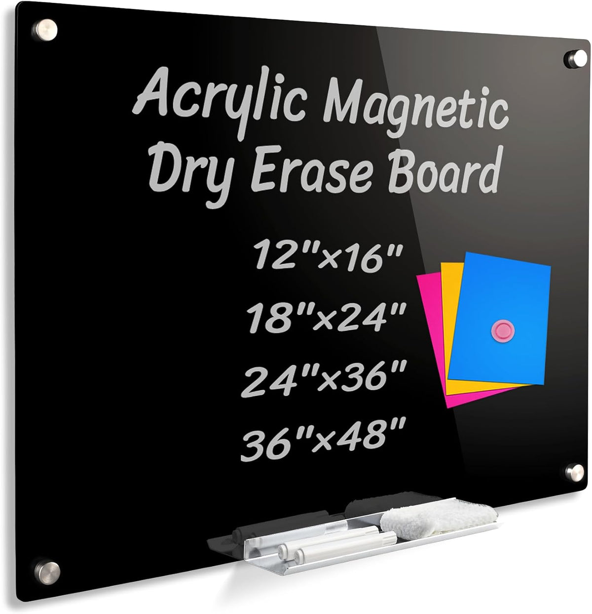 Acrylic Black Magnetic Dry Erase Board for Wall, White Board12”x16”,Frameless...