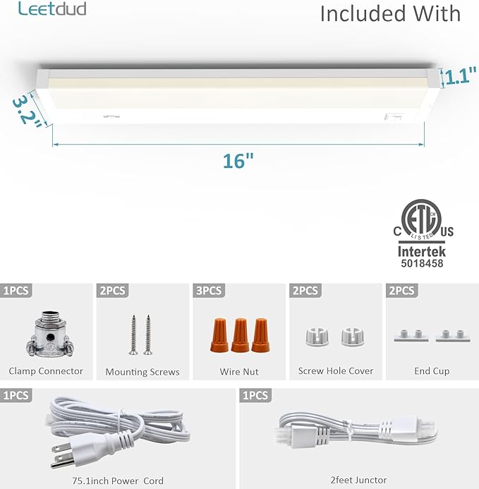 Leetdud LED Under Cabinet Lighting Hardwired or Plug in, 16 Inch 8W, Dimmable 5 - Image 9