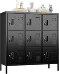 9-Door Metal Employee Locker with Keyed Locks and Raised Feet | 9 keyed compartments with name-card slots, ventilation and raised feet; 35.51"W x 15.79"D x 37.8"H. Assembly required.