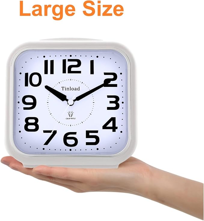 Tinload 5.5" Large Analog Alarm Clock Silent Non Ticking, Gentle Wake, Beep - Image 2