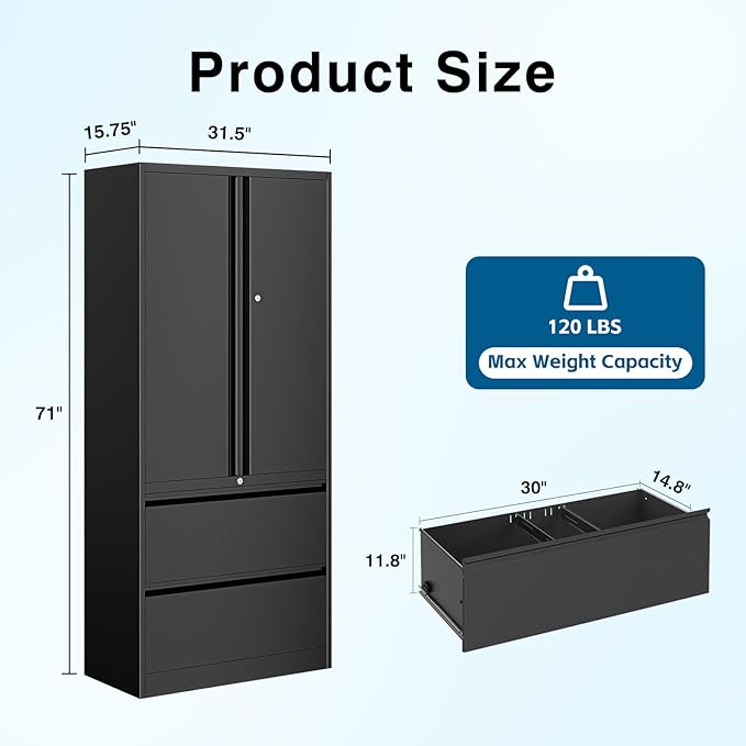 PEUKC 2-Drawer Metal File Cabinet, Lateral Vertical Filing Cabinets - Image 3