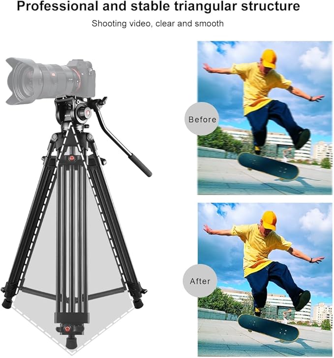 PULUZ 67"/170cm Video Tripod, Heavy Duty Aluminum Alloy Camera Tripod Stand - Image 9