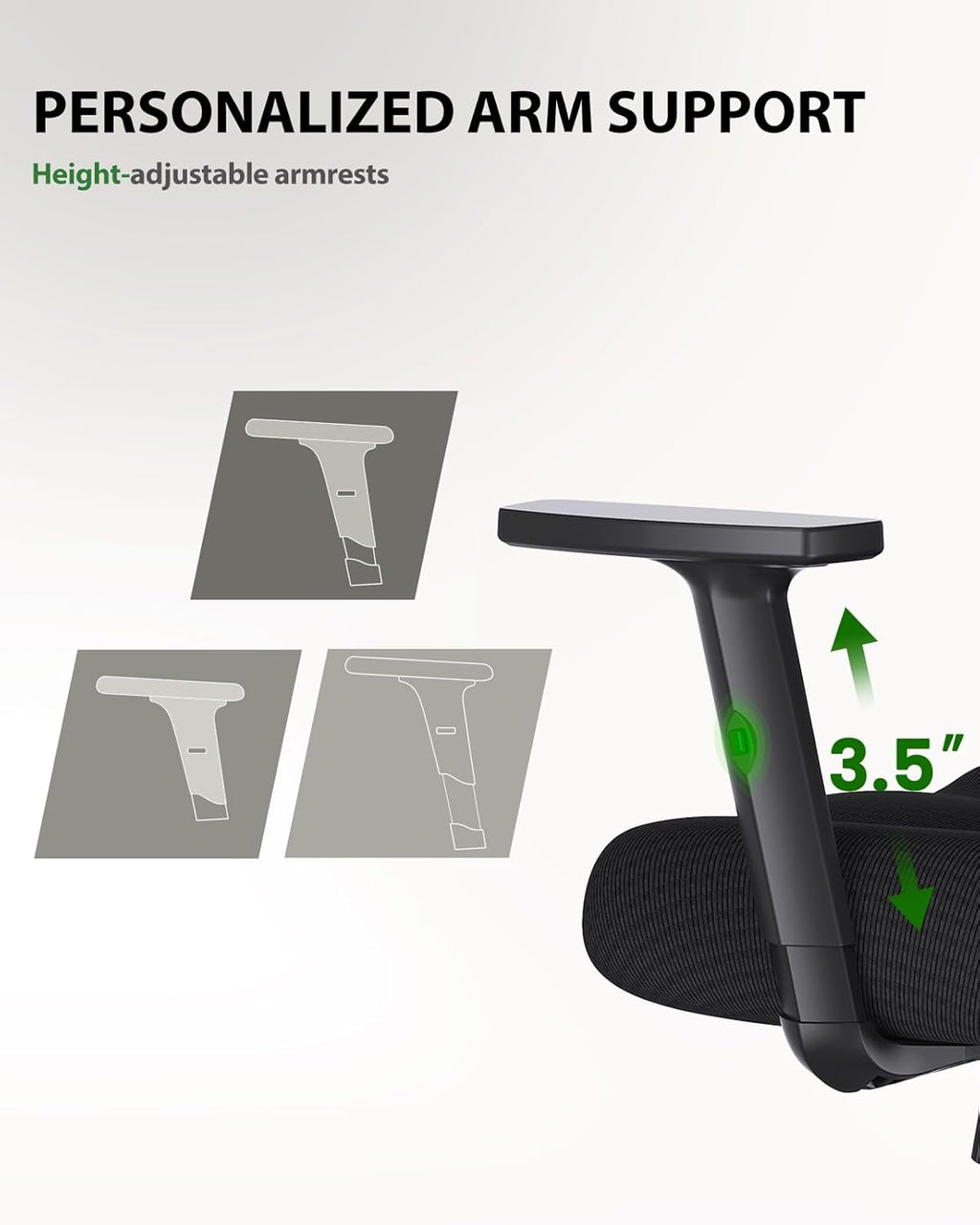 marsail ergonomic office chair with lumbar support and showing dimensions