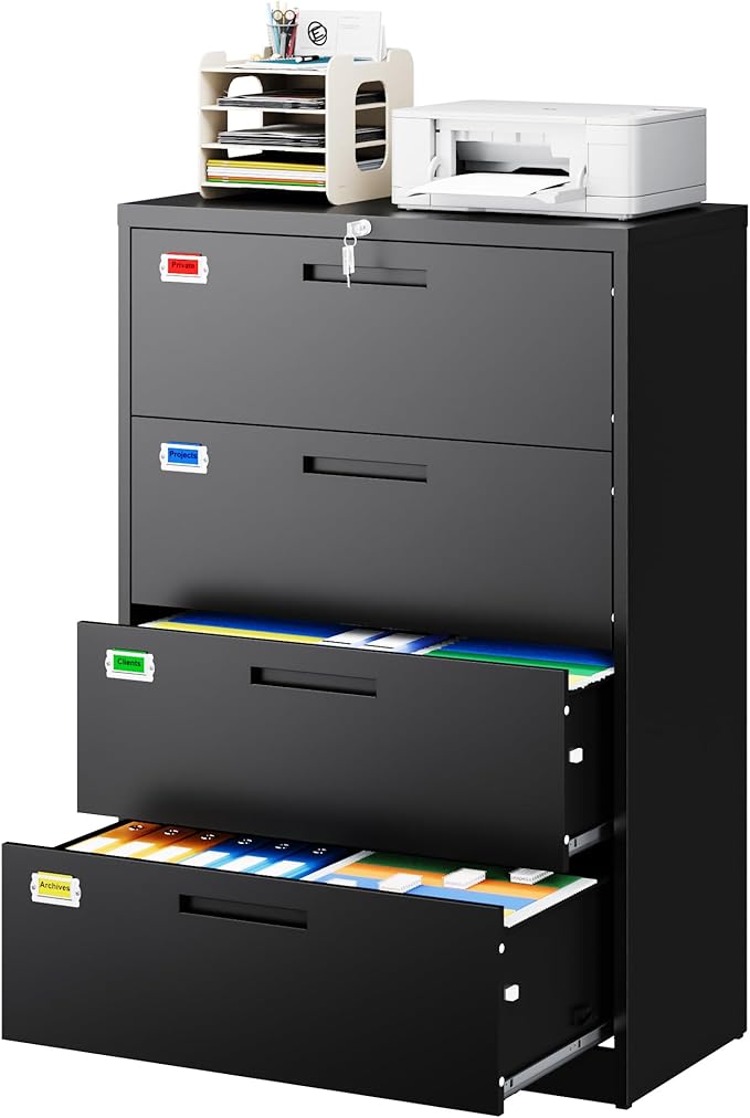 PEUKC 4 Drawer File Cabinet, Lateral Filing Cabinets - Image 3