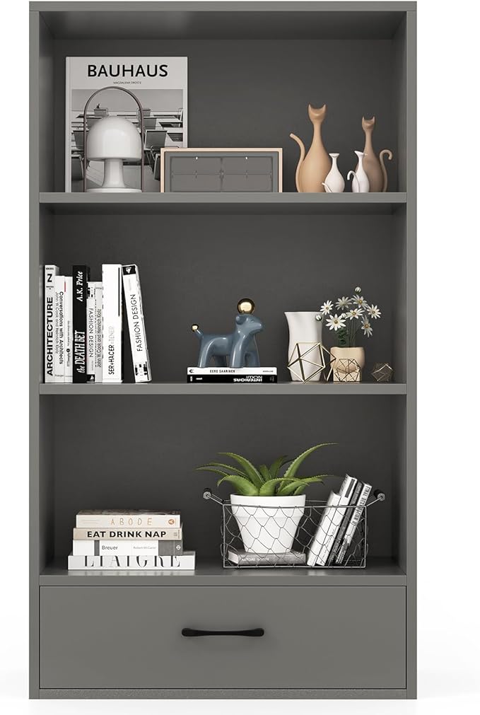 LOKO 4-Tier Bookcase with Storage Drawer, Modern Organizer Display Storage by LOKO