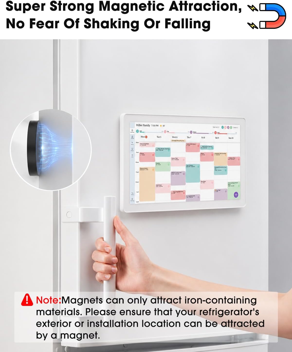 Magnetic Mount for Skylight Calendar 15” (Gen 2), Refrigerator Metal Surface Adapter with Dual Magnets, White Back Plate Stand Accessory for Kitchen Command Center