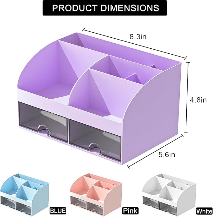 Desk Organizer with 6 Compartments and 2 Drawers, Plastic Makeup Organizer - Image 3