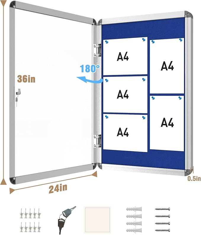 Mifuro 36"x24" Enclosed Bulletin Board, Lockable Weather-Resistant Aluminum - Image 5