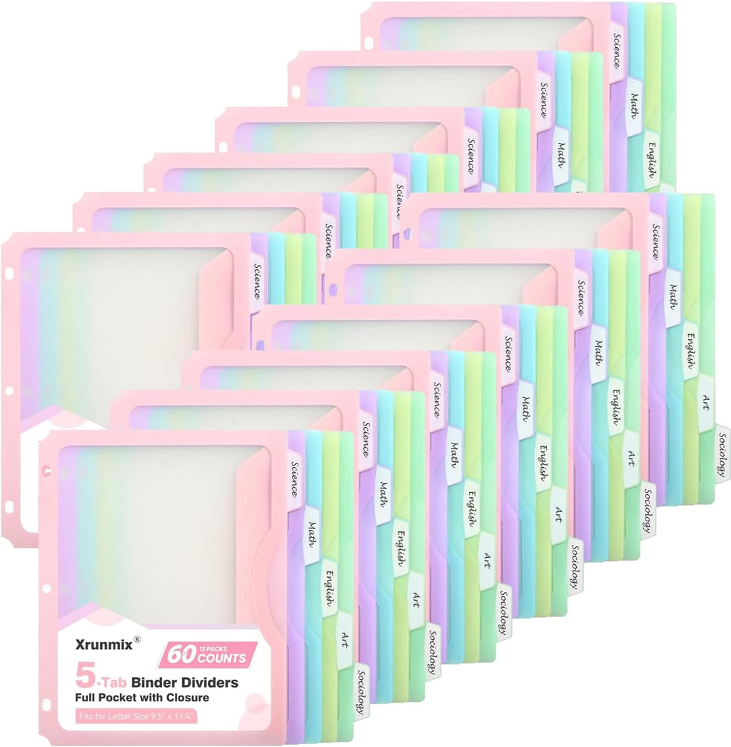 5 Tabs Dividers for 3 Ring Binder, 5 Pastel Binder Dividers with Pocket for US Letter Size, Binder Dividers with Tabs (XY024) (12)