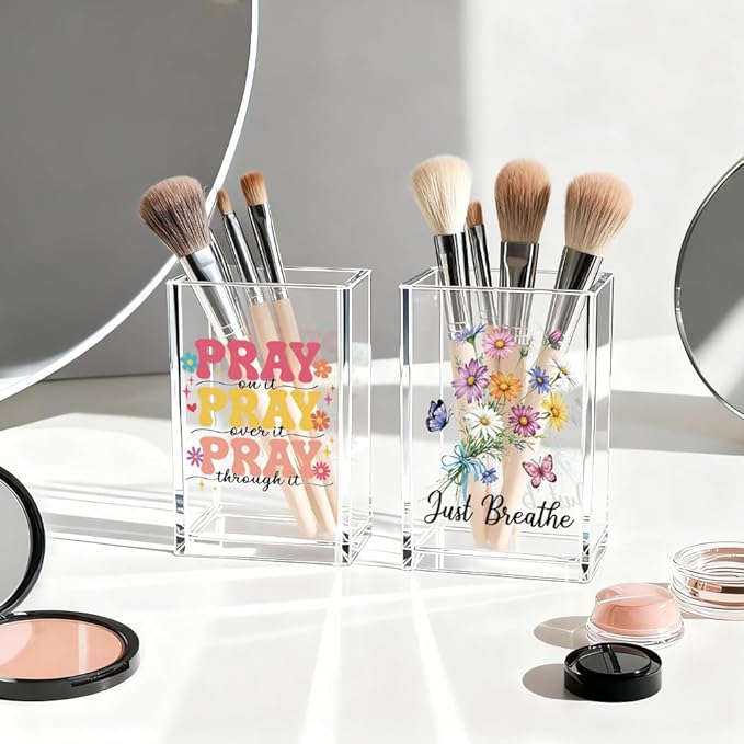 Vgrti Just breathe 2 Pack Acrylic Cosmetic Pencil Pen Holder Cup, Hope - Image 3
