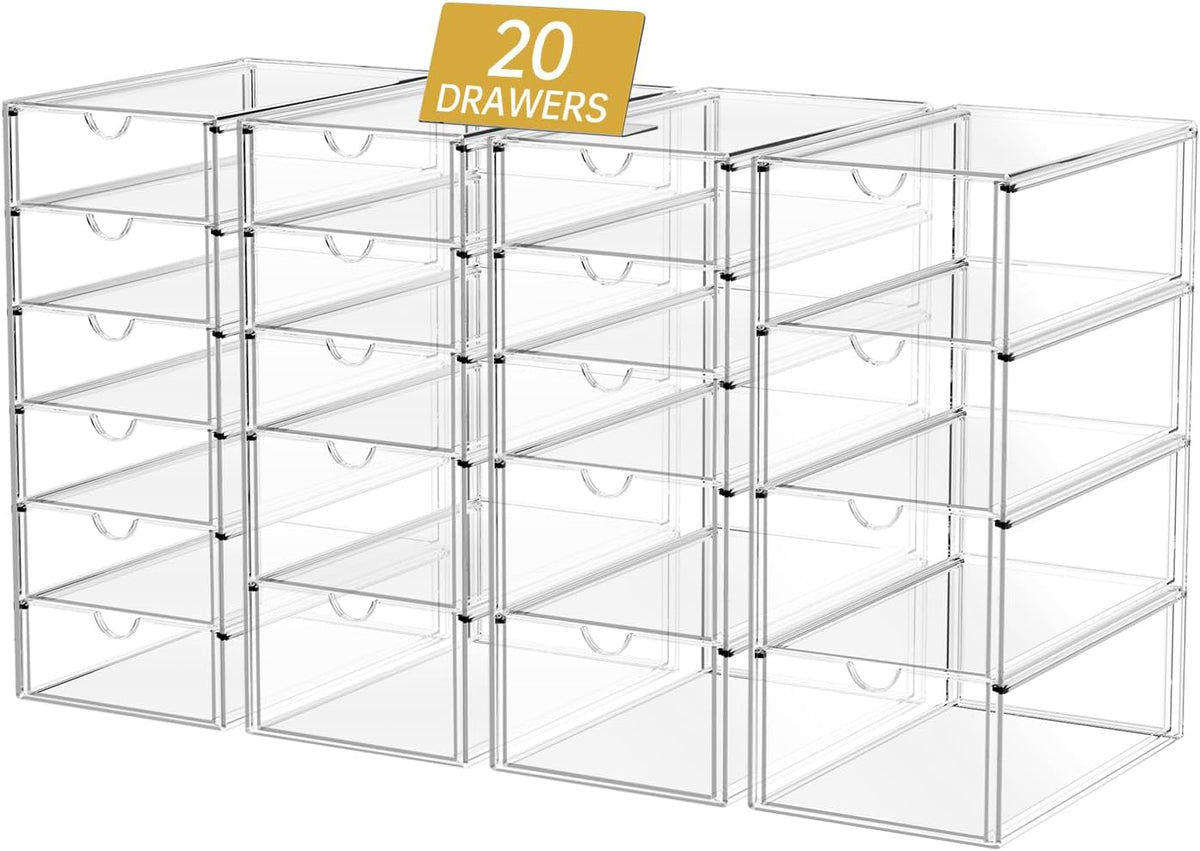 20 Drawers Acrylic Makeup Organizer, stackable Acrylic Storage Drawer