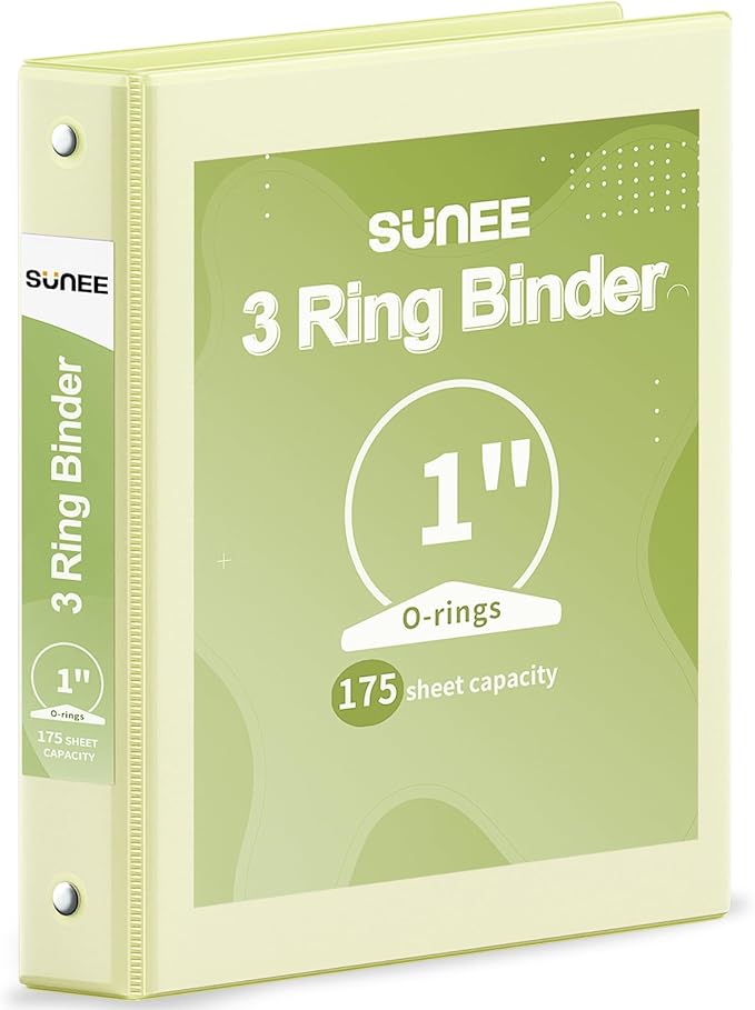 SUNEE 3 Ring Binder 1 Inch 1 Pack, Light Yellow by SUNEE