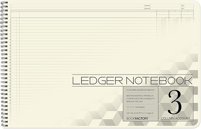 BookFactory Accounting Ledger Notebook/Large 3 Column Accounting Ledger by BookFactory