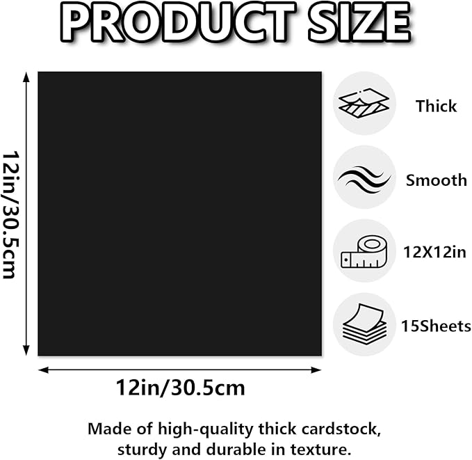 15 Sheets Black Cardstock 12"x12", 250gsm/90lb Heavyweight Cardstock Paper - Image 2
