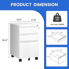 MIIIKO White Filing Cabinet 3 Drawers on Wheels Under Desk, Metal Rolling File - Image 3