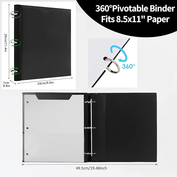 360° Pivotable 3 Ring Binder, Upgraded Foldable Binders 1 inch 2 Pack, Thin - Image 2