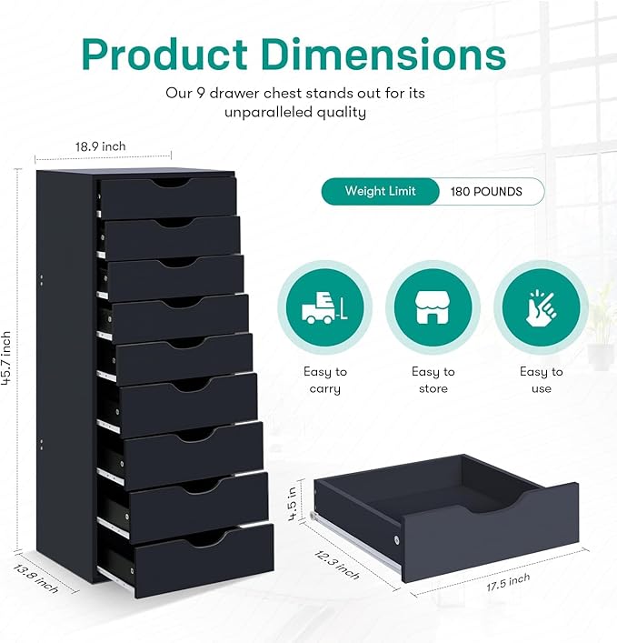 Naomi Home Bianca 9-Drawer Craft & Office Storage Cabinet, Ample Space in - Image 2