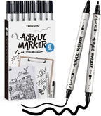 TRANSON 8 Pack Black Bold and Fine Dual-tip Acrylic Paint Marker by Transon