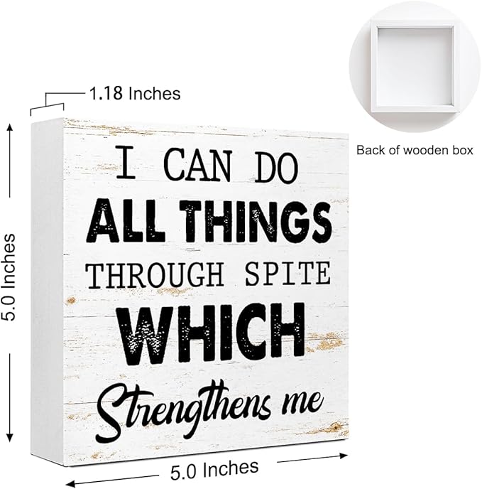 WUZYOU I Can Do All Things Through Desk Sign Wood Block Decor, Inspirational - Image 2