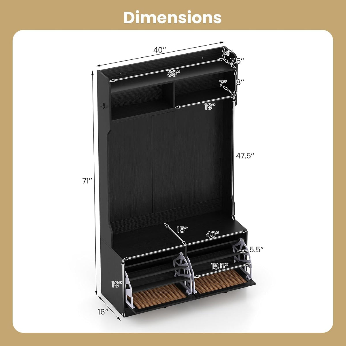 GIANTEX 4-In-1 Hall Tree with Bench and Shoe Storage, Entryway Bench with Coa...