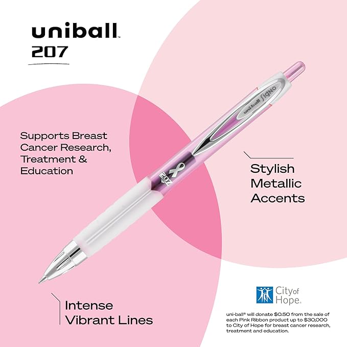 uniball 207 Pink Ribbon Retractable Gel Pens, Medium Point, 12 Pack - Image 3