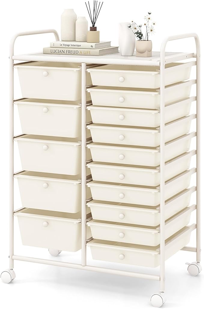 COSTWAY 15-Drawer Rolling Storage Cart, Mobile Utility Cart by COSTWAY