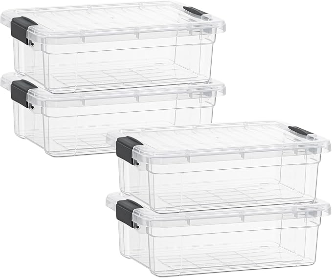 Superio Storage Bins with Lids- 4 Pack, 4.5 Qt Clear Boxes by Superio