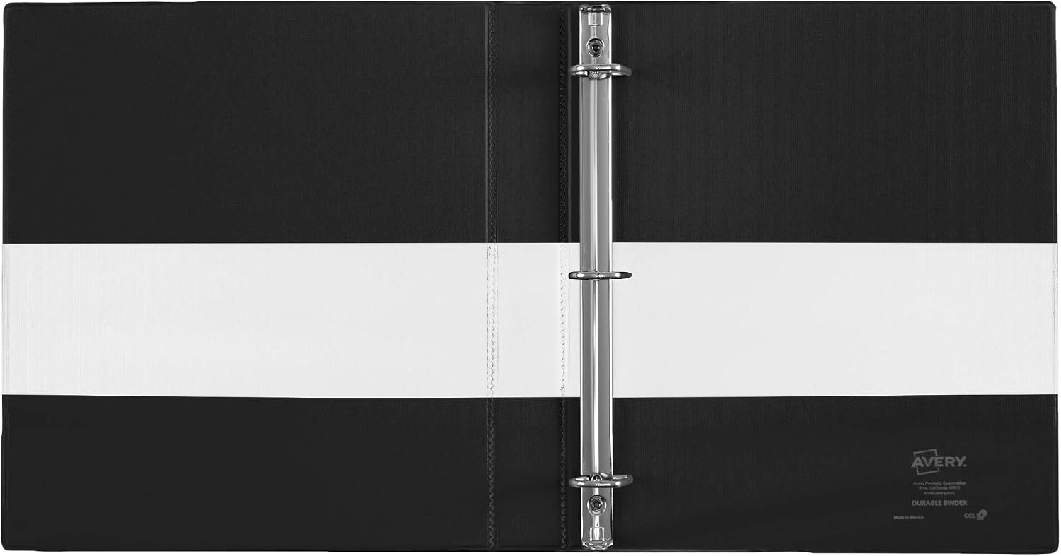 Avery Two-Tone Durable View 3 Ring Binder, 1 Inch Slant Rings, White/Black Binder (17286) (Pack of 2)
