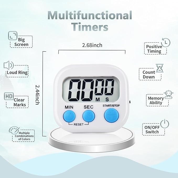 4 Pack White Digital Kitchen Timer Magnetic Digital Timer - Image 2