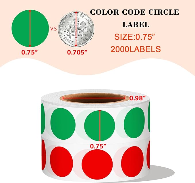 PARLAIM 2 Rolls 2000PCS 3/4" Round Circle Color-Code Dot Stickers, 2 Color - Image 2