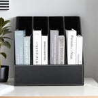 KINGFOM 4-Slot Wood Leather Document Files Holder Rack Stand Desk Files - Image 8