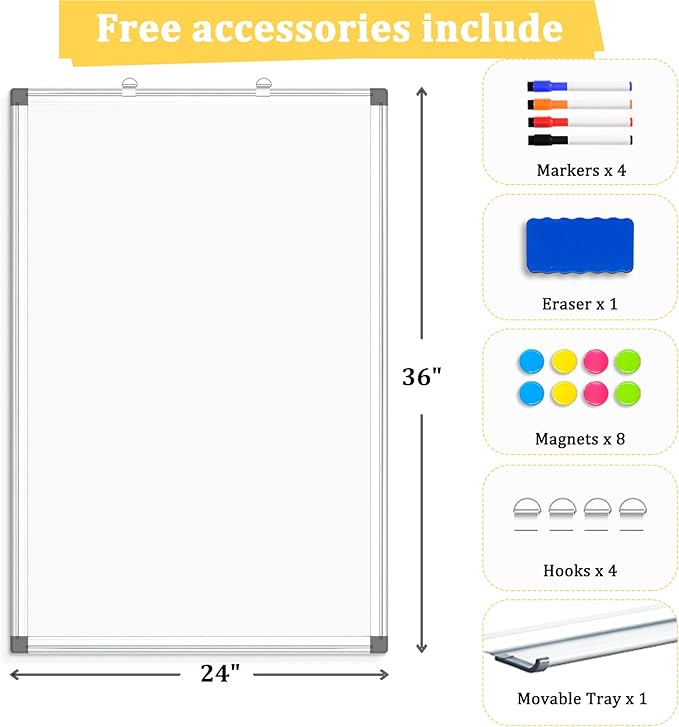 AMUSIGHT Double-Sided Magnetic Whiteboard, Aluminum Frame White Board - Image 5
