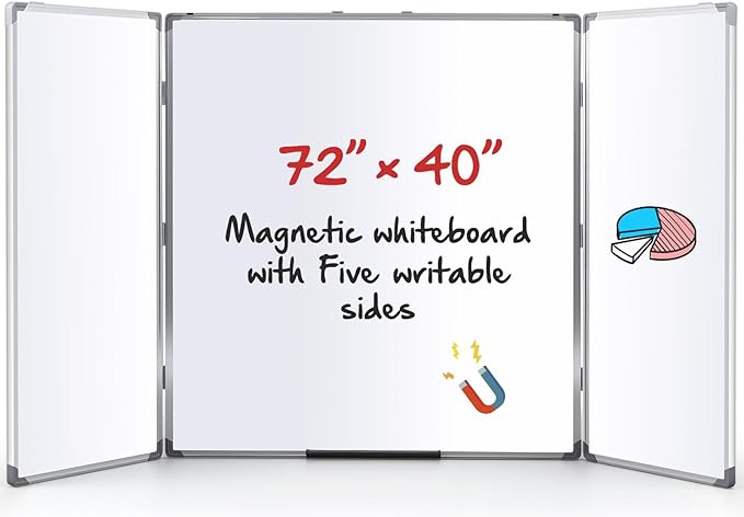 72” x 40” Foldable Whiteboard Dry Erase Board Large Tri Folding Whiteboard by Unknown