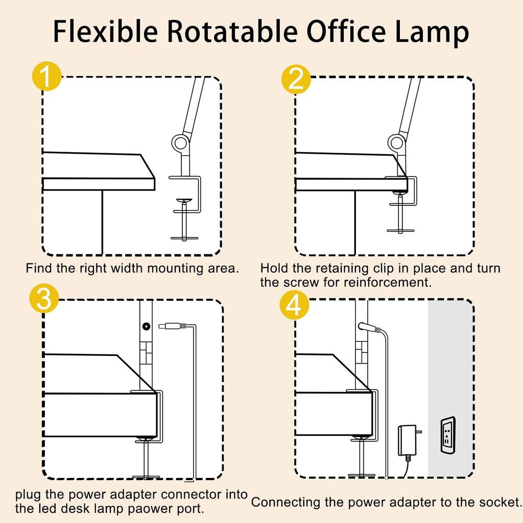led desk lamp with clamp & flexible arm, side view