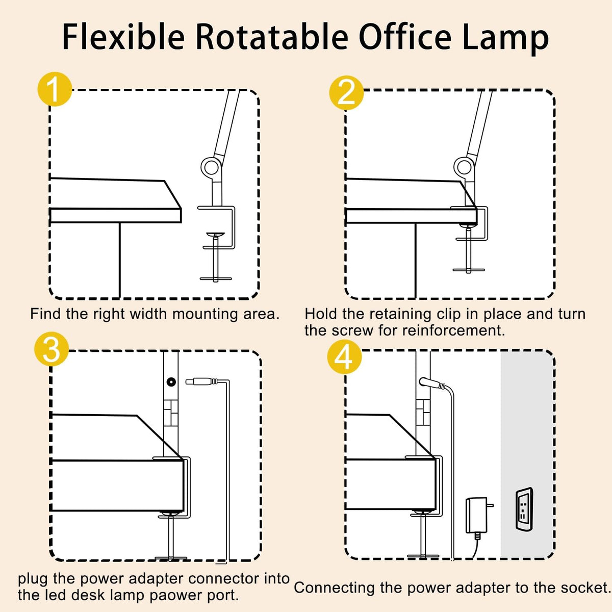 led desk lamp with clamp & flexible arm, side view