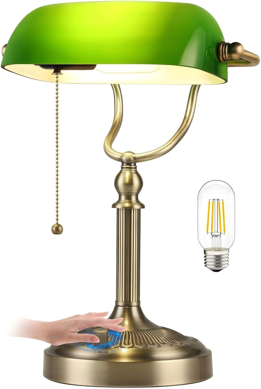 Green Stepless Dimmable Glass Bankers Desk Lamp