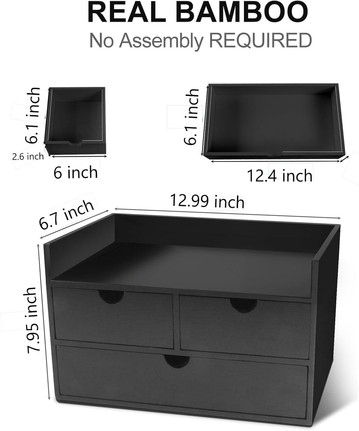 Charmewooden Bamboo Desk Organizer 3 Drawer with Shelf, Countertop Organizer ...