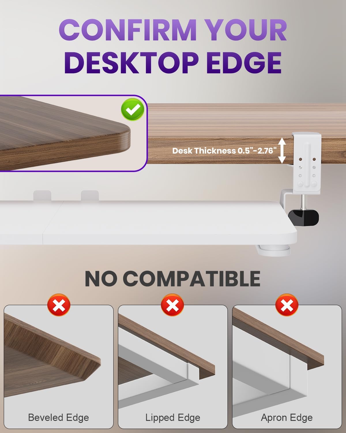 Ergonomic Keyboard Tray Under Desk, 25.6x11.8 Inch Board, White