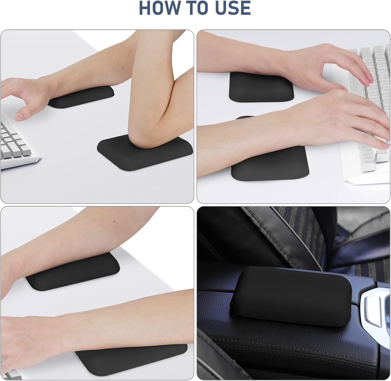 Leolee Elbow Rest Pads for Desk, Black Ergonomic Arm Rest Pads | Memory Foam & Non-Slip Base, Armrest Cushion Support Pad Relieve Elbow and Wrist Pain for Computer, Office, 1 Pack